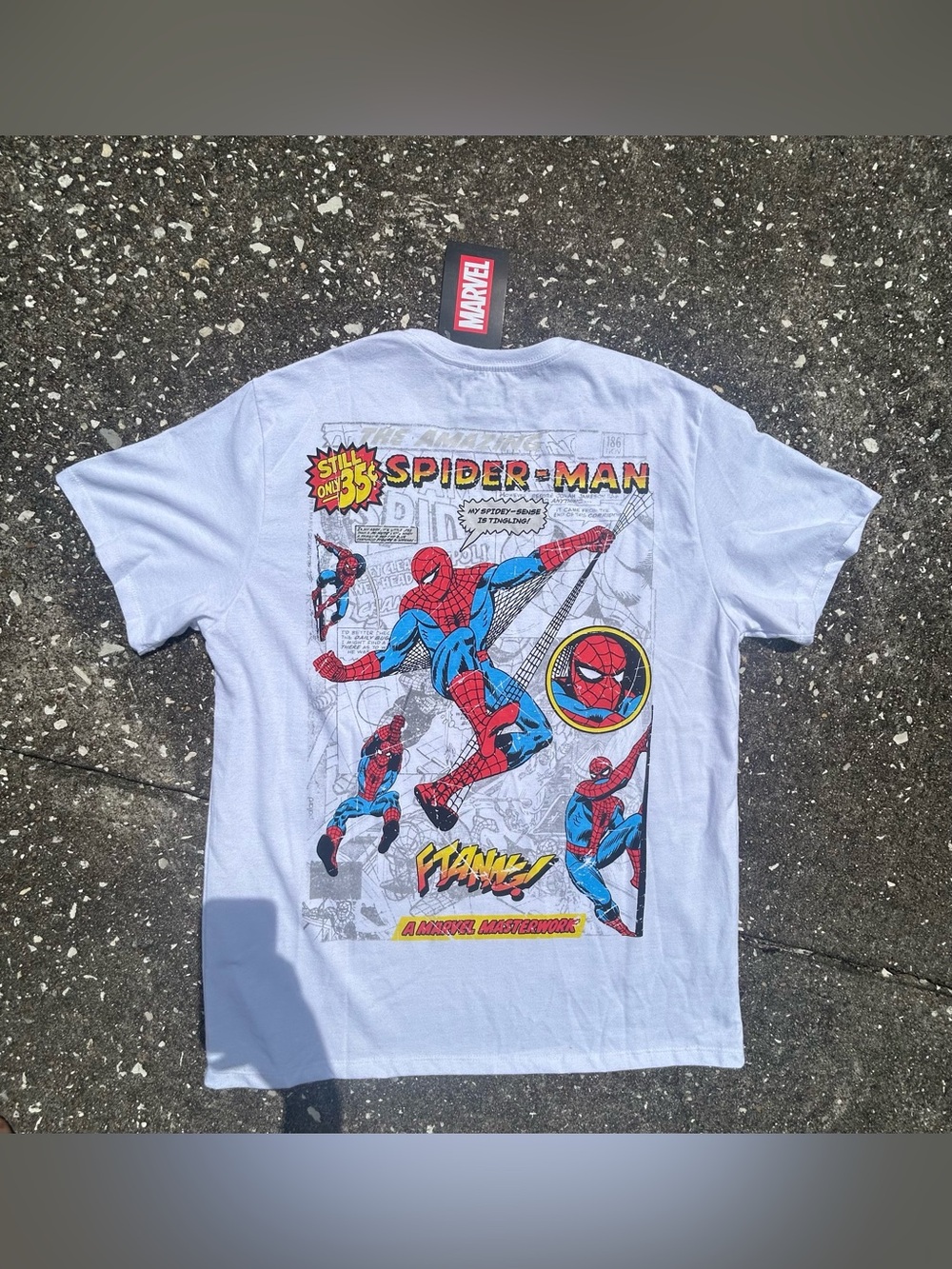 Marvel Spider-Man White Graphic Tee with Red & Blue Comic Print